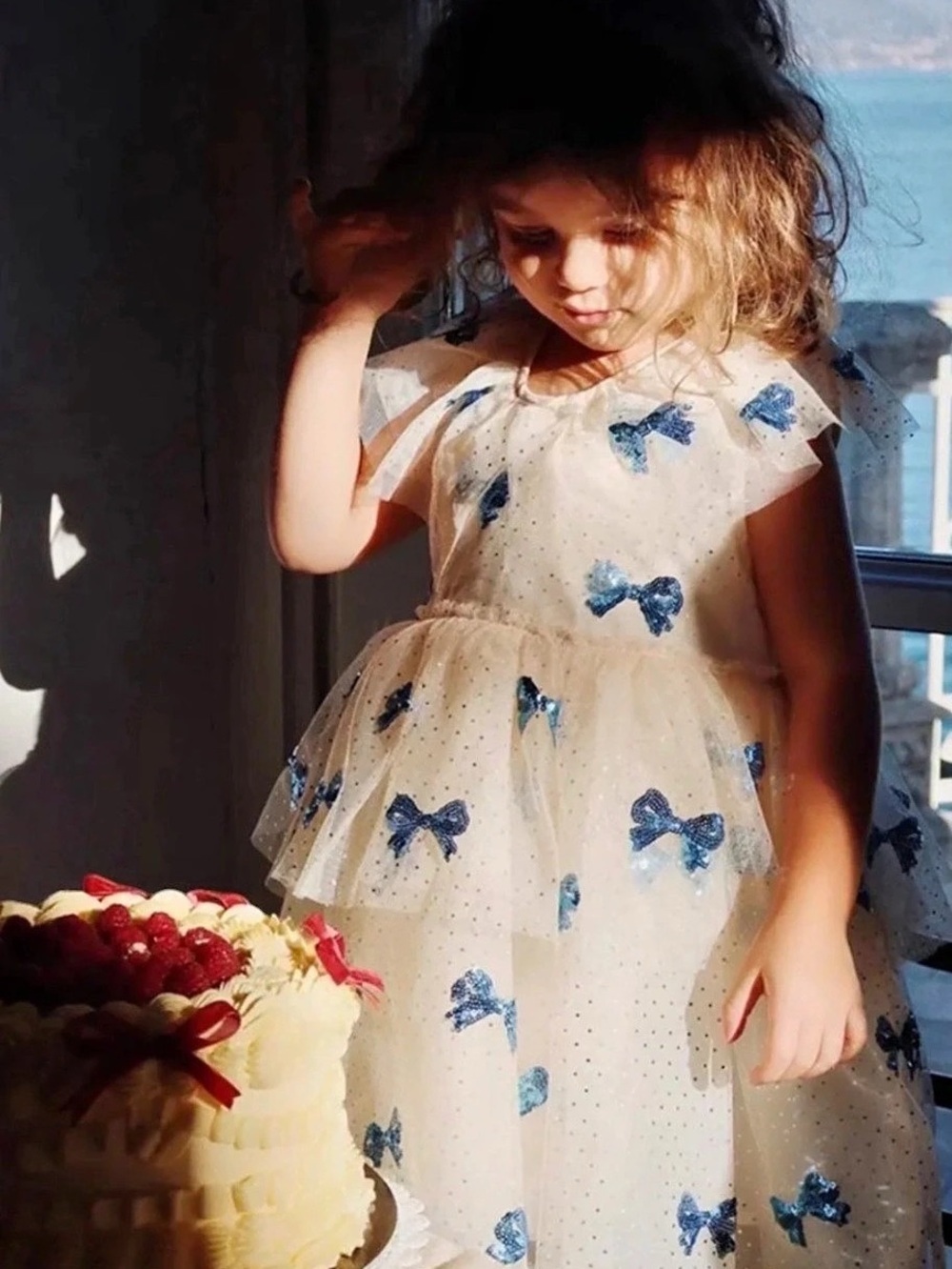Konges Slojd Tulle sequin blue cream party dress 3T